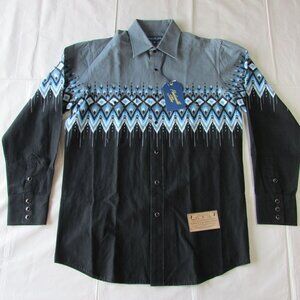 Panhandle Slim Men's MD Aztec Border Print Snap Western Shirt Black